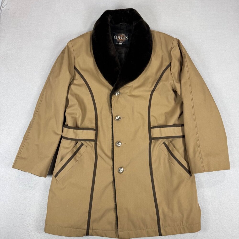 Grais Jacket Mens 42 Brown Faux Fur Collar Lining  70's Fashion Clothing